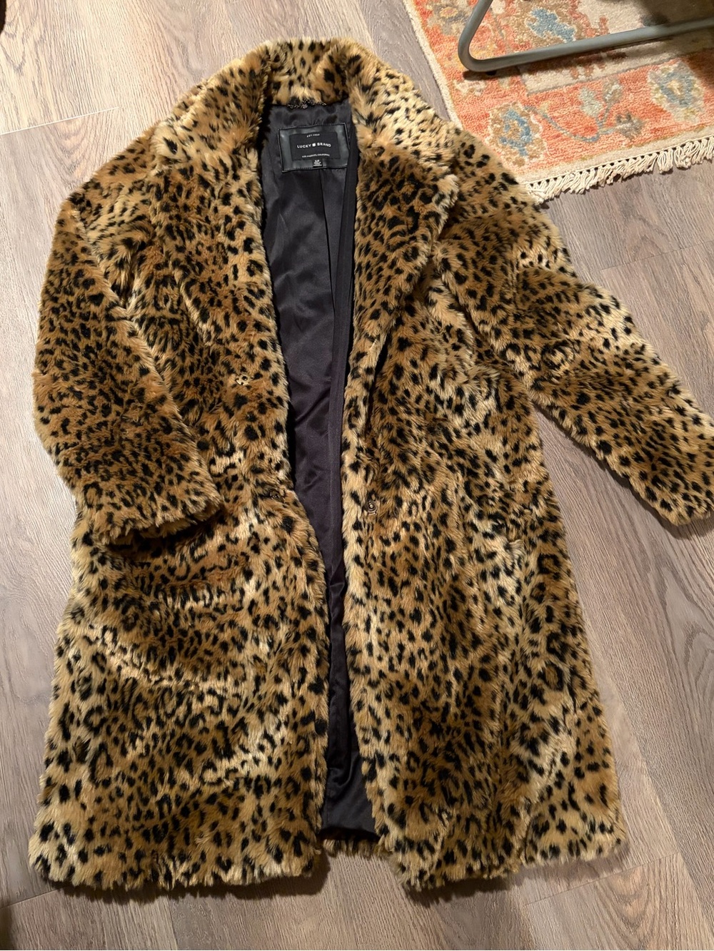 Lucky Brand Faux Leopard Teddy Coat in Tan and Black